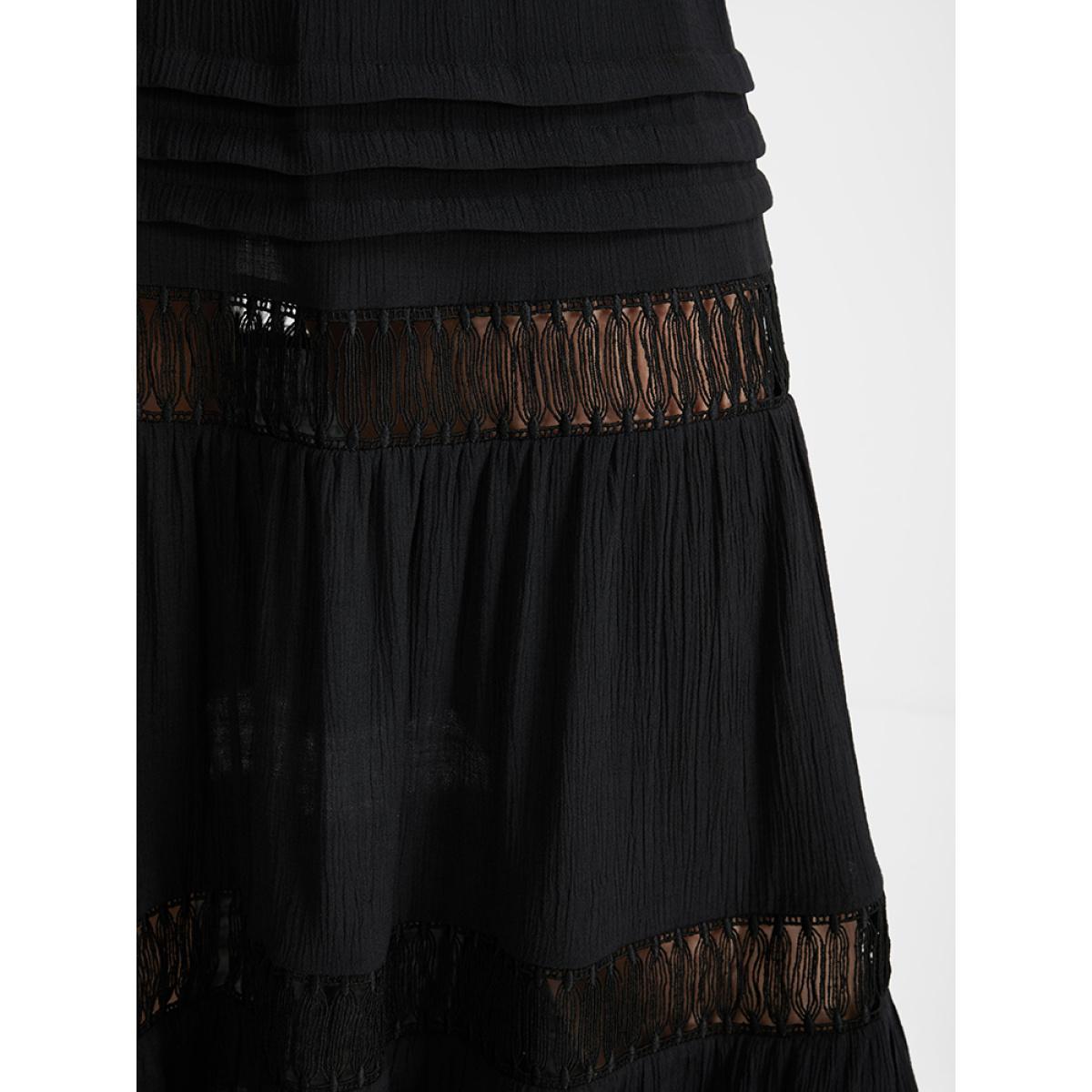 Plus Size Eyelet Lace Patchwork Elastic Waist Skirt Women Black Elegant Patchwork Loose No stretch Dailywear Skirts BloomChic 22-24/3X Product Image