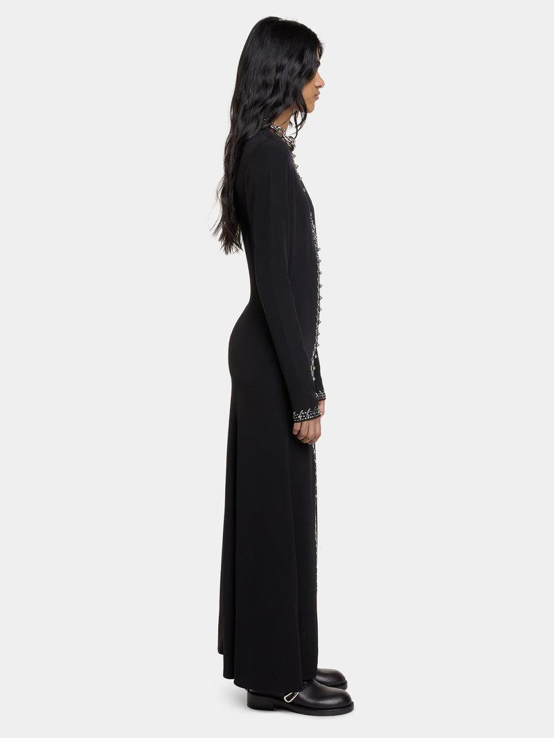 EMBELLISHED LONG DRESS IN SATIN CREPE Product Image