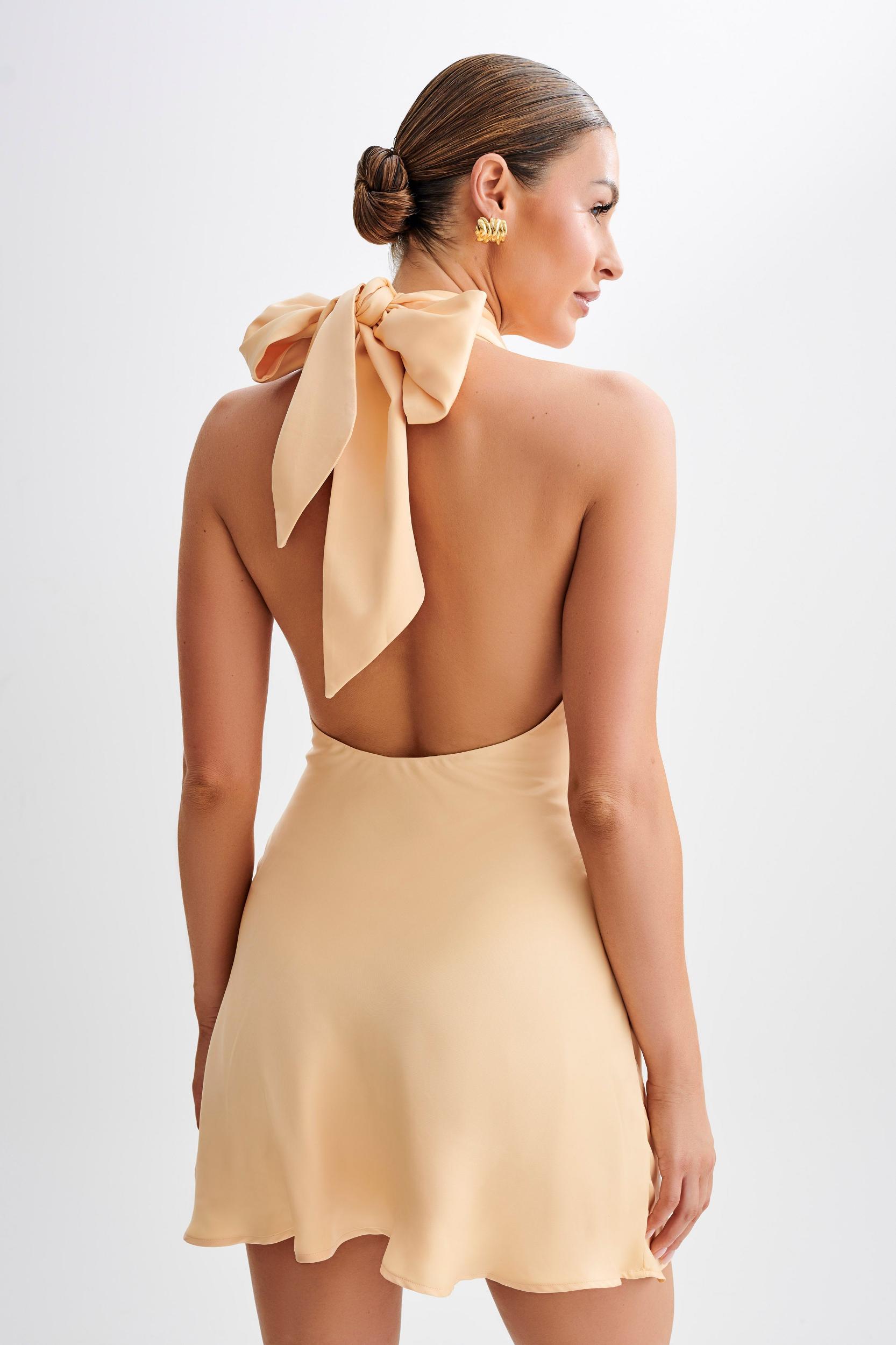 Francine Satin Halter Mini Dress - Peach Product Image