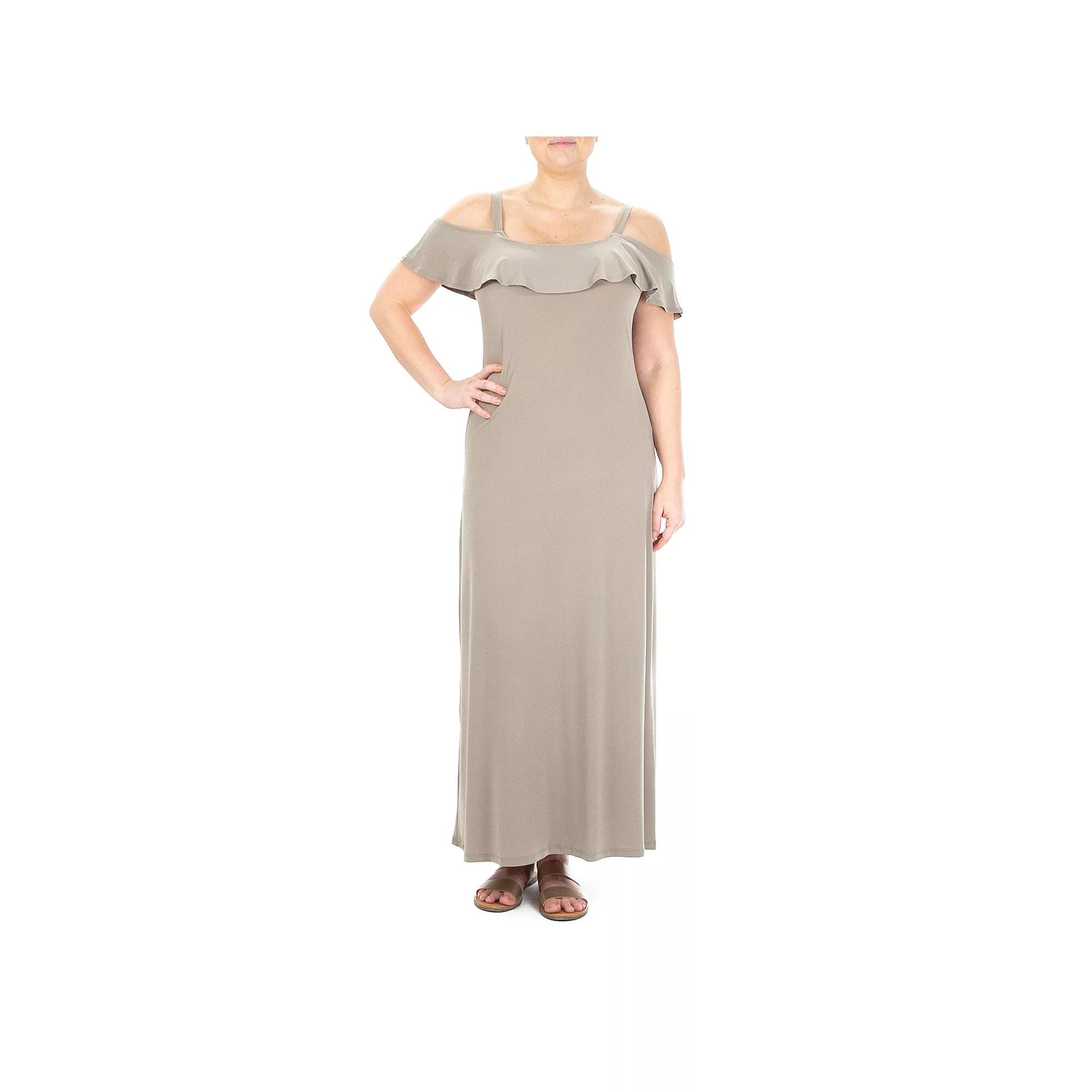 Women's Nina Leonard Print Cold-Shoulder Maxi Dress, Size: Large, Mink Product Image