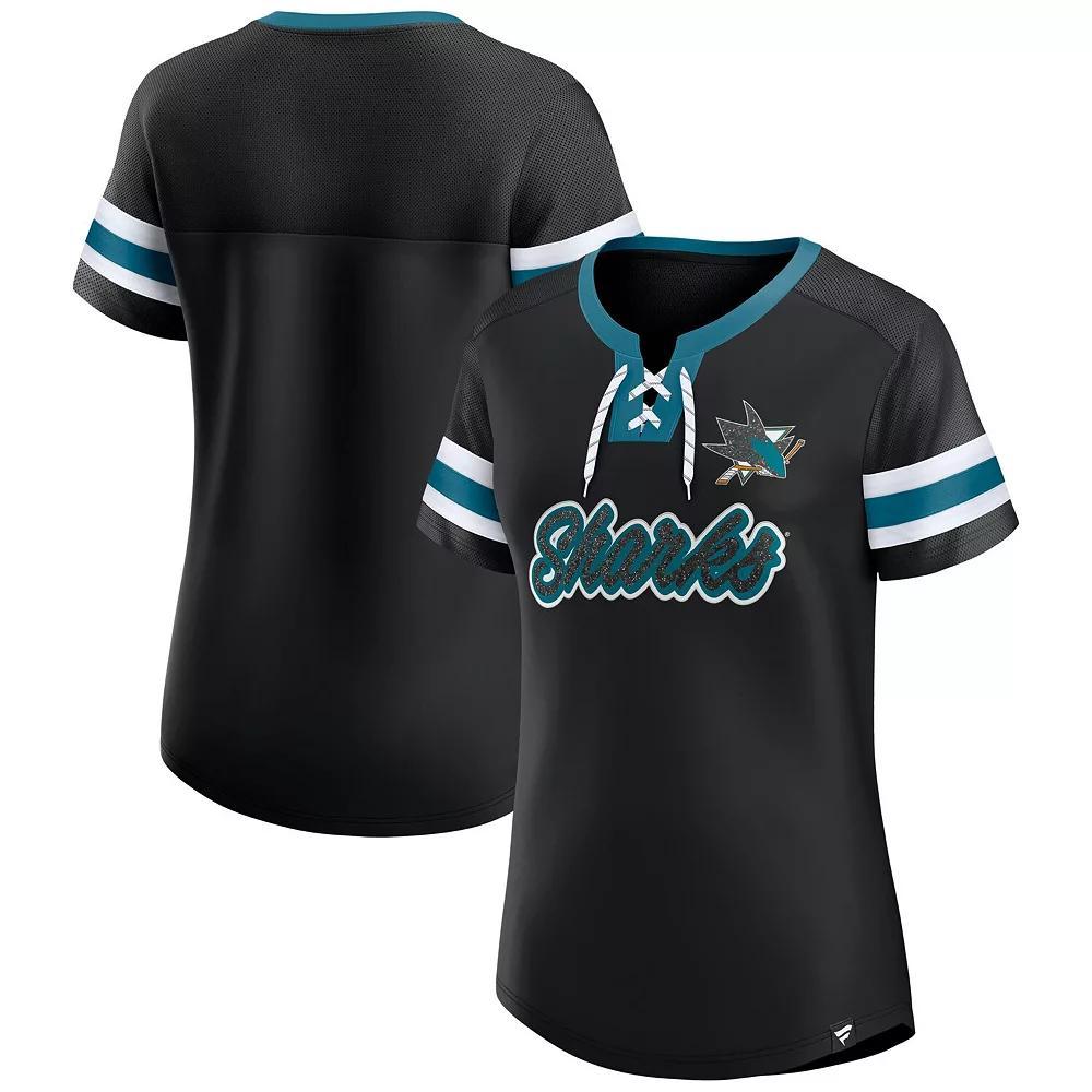 Womens Fanatics Black San Jose Sharks Iconic Athena Lace-Up T-Shirt Product Image