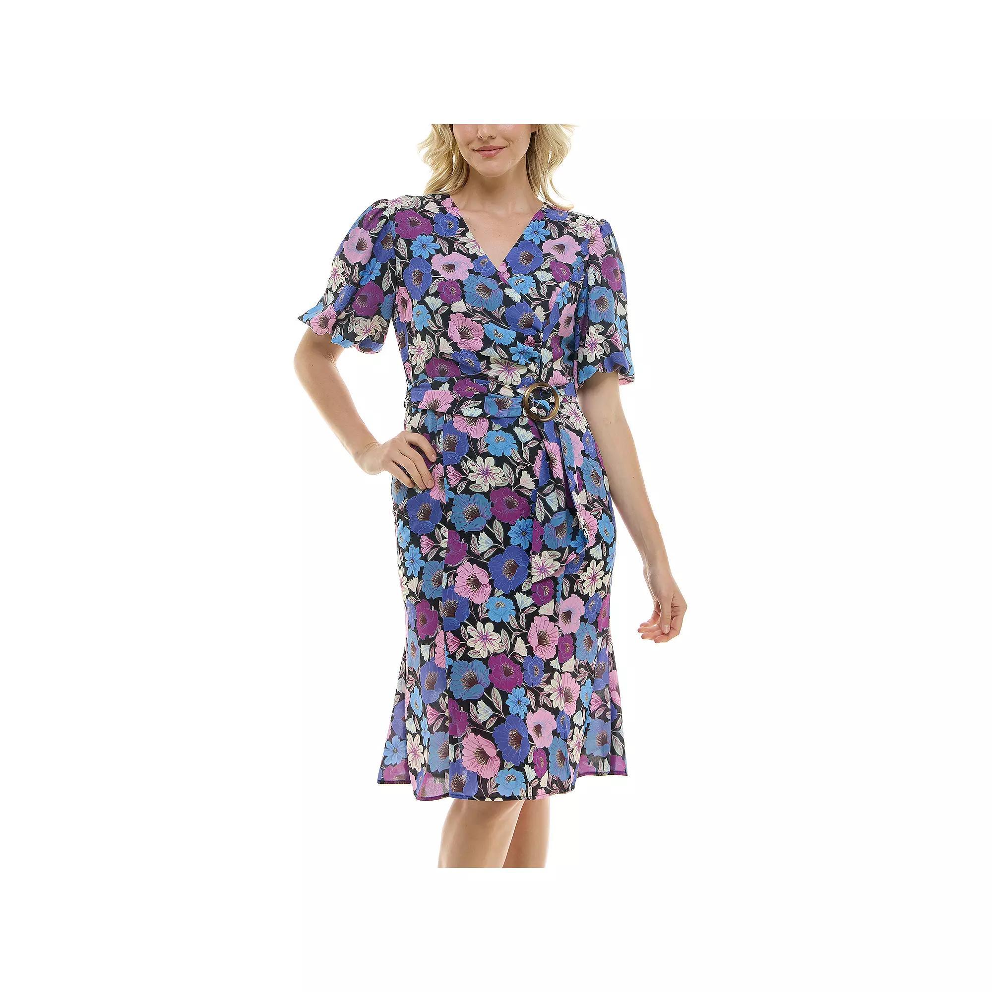 Women's Nicole Miller Surplice Belted Flirty Dress, Size: Small, Multi Print Product Image