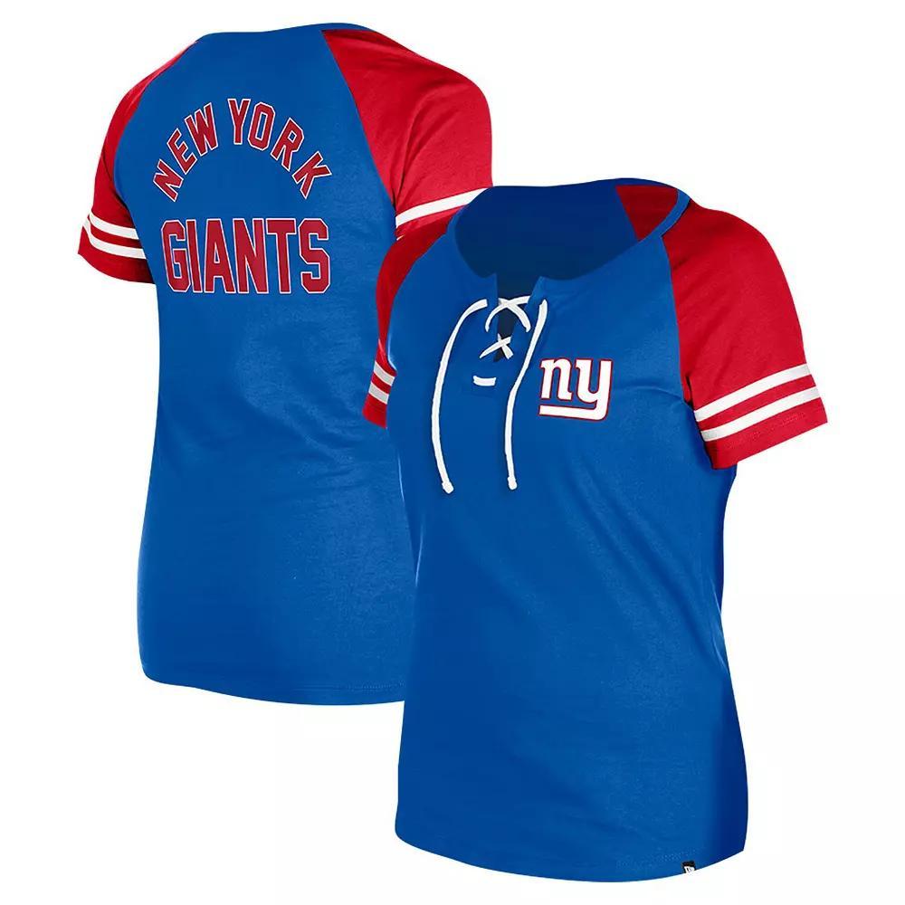 Women's New Era Royal New York Giants  Lace-Up Raglan T-Shirt, Size: Large, Blue Product Image