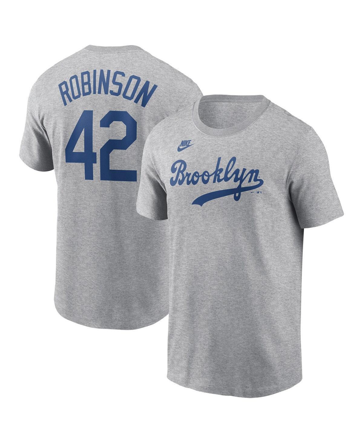 Mens Nike Jackie Robinson Heather Gray Brooklyn Dodgers Cooperstown Collection Fuse Name & Number T-Shirt Product Image
