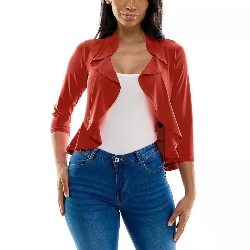 Women's Nina Leonard Ruffle Front Cropped Cardigan, Size: Medium, Radiant Blue Product Image