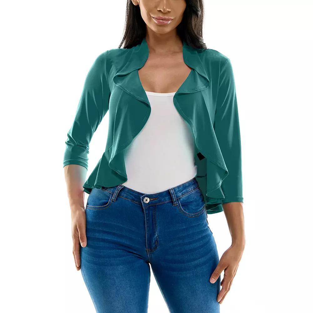 Women's Nina Leonard Ruffle Front Cropped Cardigan, Size: Medium, Radiant Blue Product Image