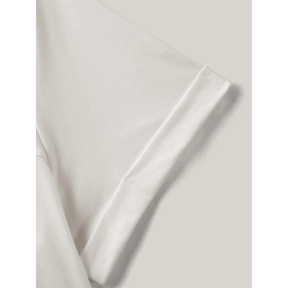 Plus Size Button Placket Split Neck Pleated T-Shirt Originalwhite Women Gathered Notched collar Vacation T-shirts BloomChic 12/L Product Image