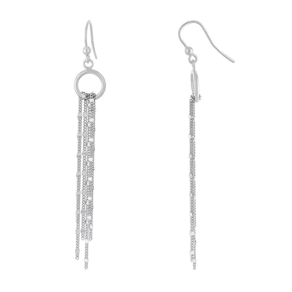 Athra NJ Inc Sterling Silver Circle Chain Fishhook Drop Earrings, Women's Product Image