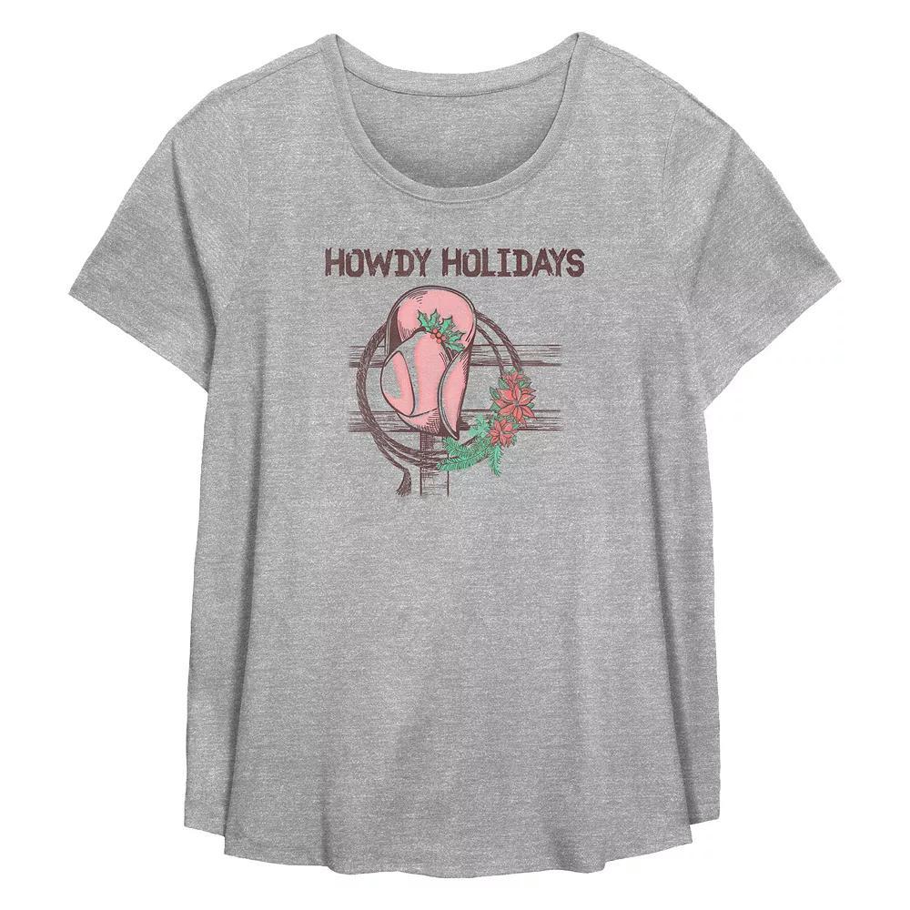 Plus Size Howdy Holidays Cowgirl Hat Flowy Graphic Tee, Women's, Size: 5XL, Grey Gray Product Image