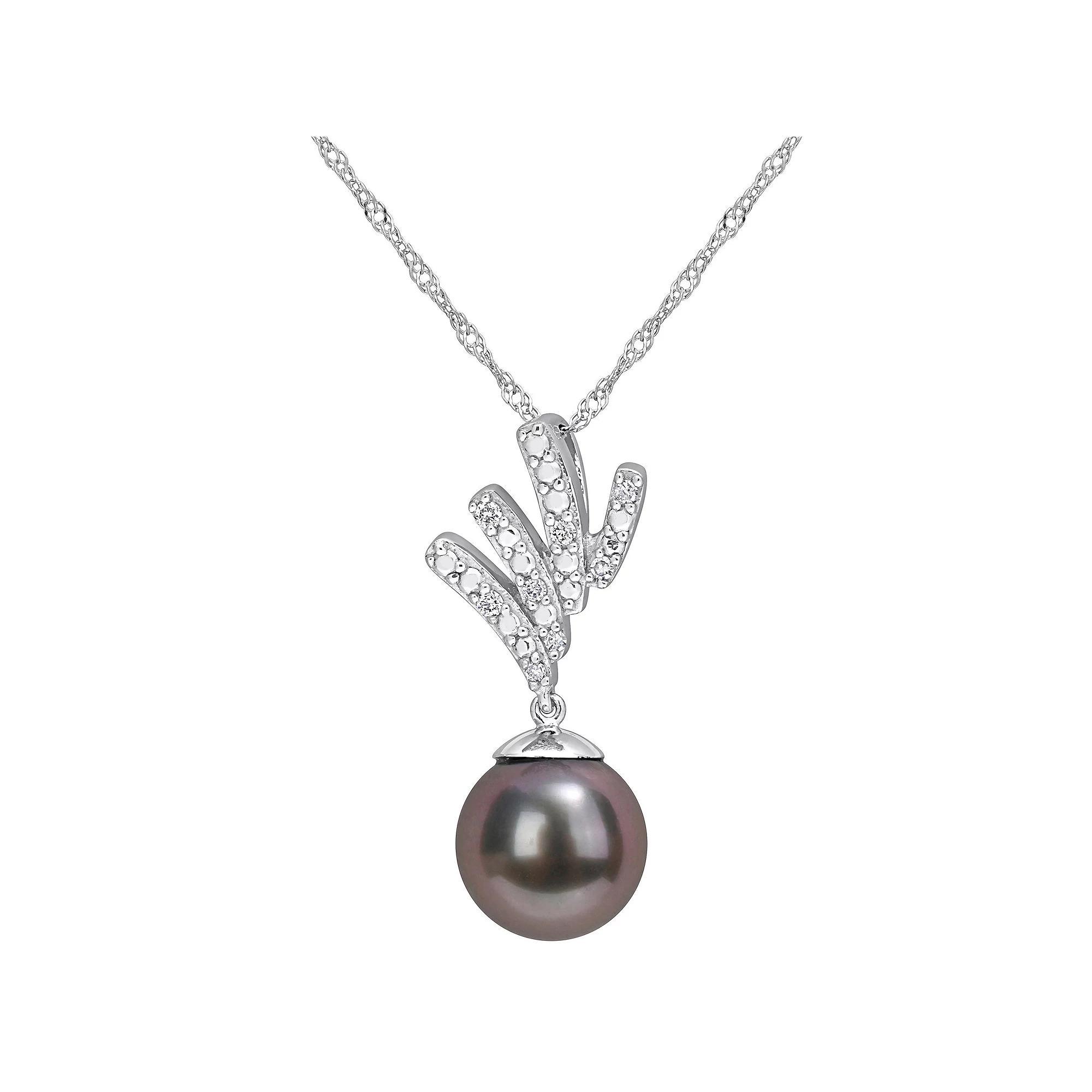 Stella Grace 10k White Gold Tahitian Cultured Pearl & Diamond Accent Drop Pendant Necklace, Women's, Size: 17", 10k Gold Product Image