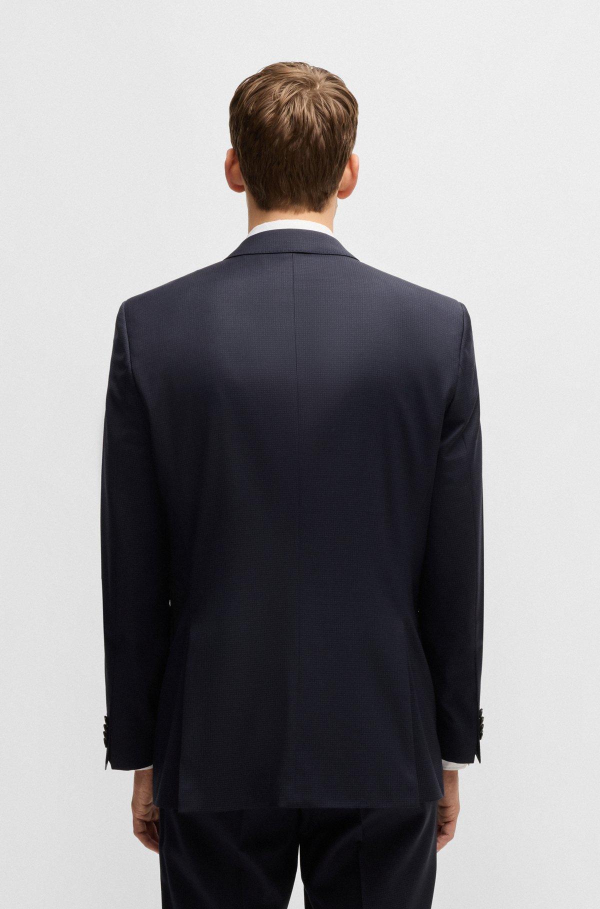 BOSS - Slim-fit three-piece suit in patterned wool - Dark Blue Product Image