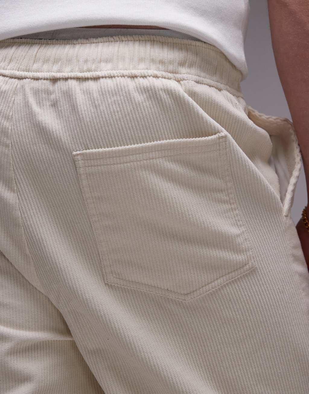 Topman tapered cord pants in ecru Product Image
