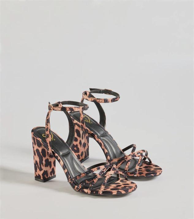 Sassy Rhinestone Strappy Leopard Print Block Heels Product Image