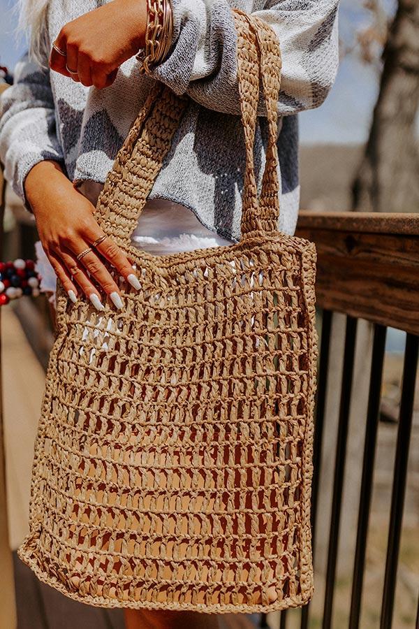 Somewhere In The Tropics Woven Tote In Khaki Product Image