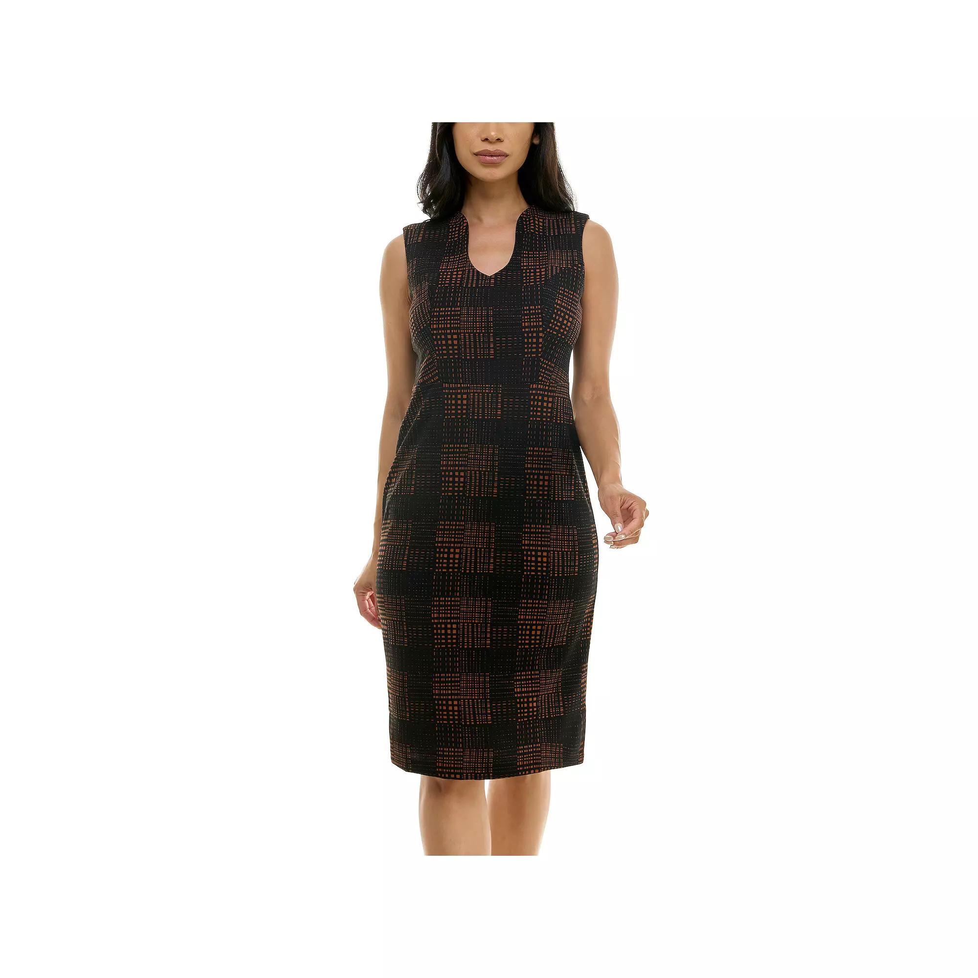 Women's Nina Leonard U-Neck Midi Sheath Dress, Size: XL, Black Red Product Image