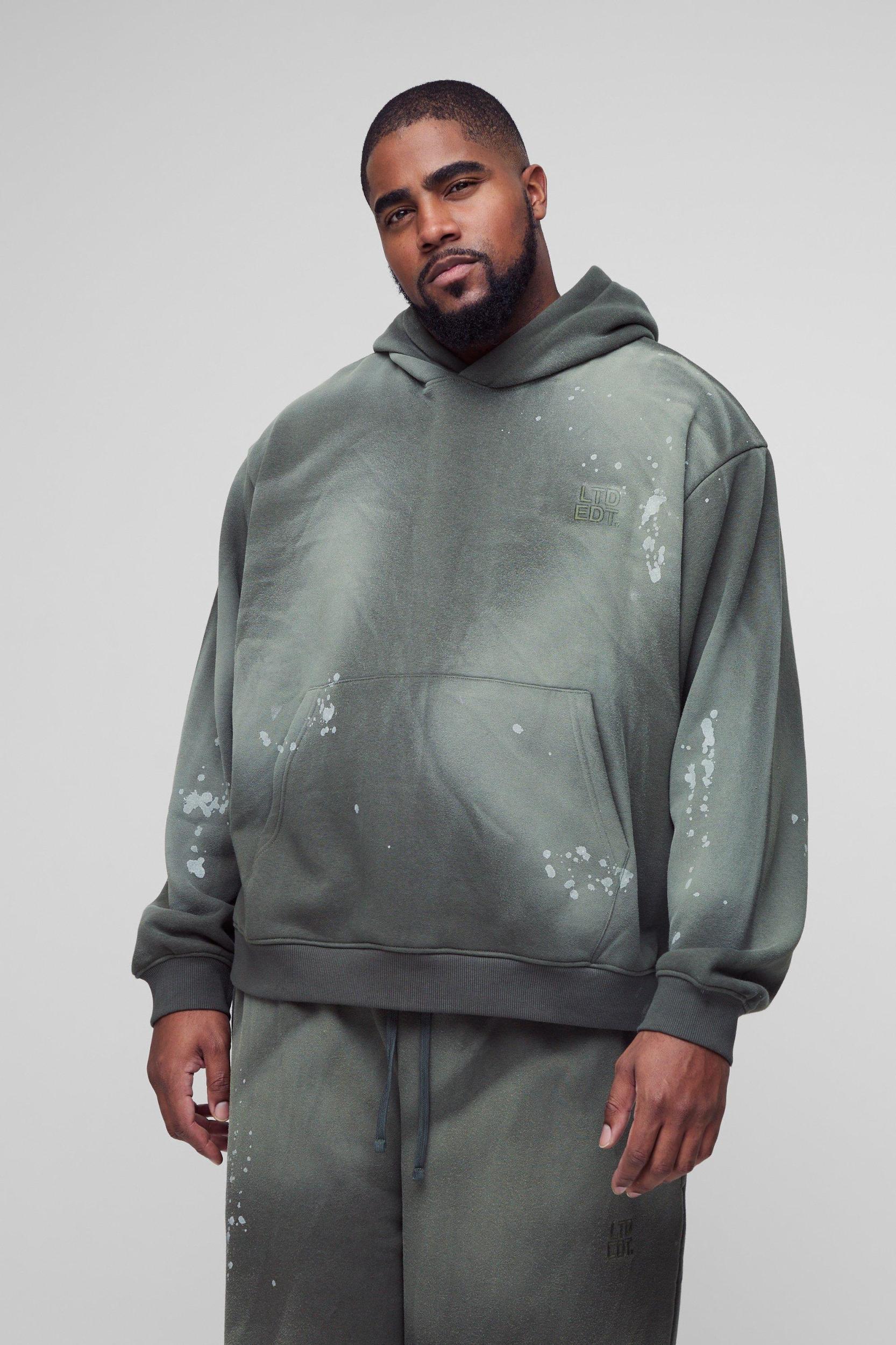 Plus Oversized Embroidered Spray Wash Wide Fit Boxer Sweatpants Tracksuit | boohooMAN USA Product Image