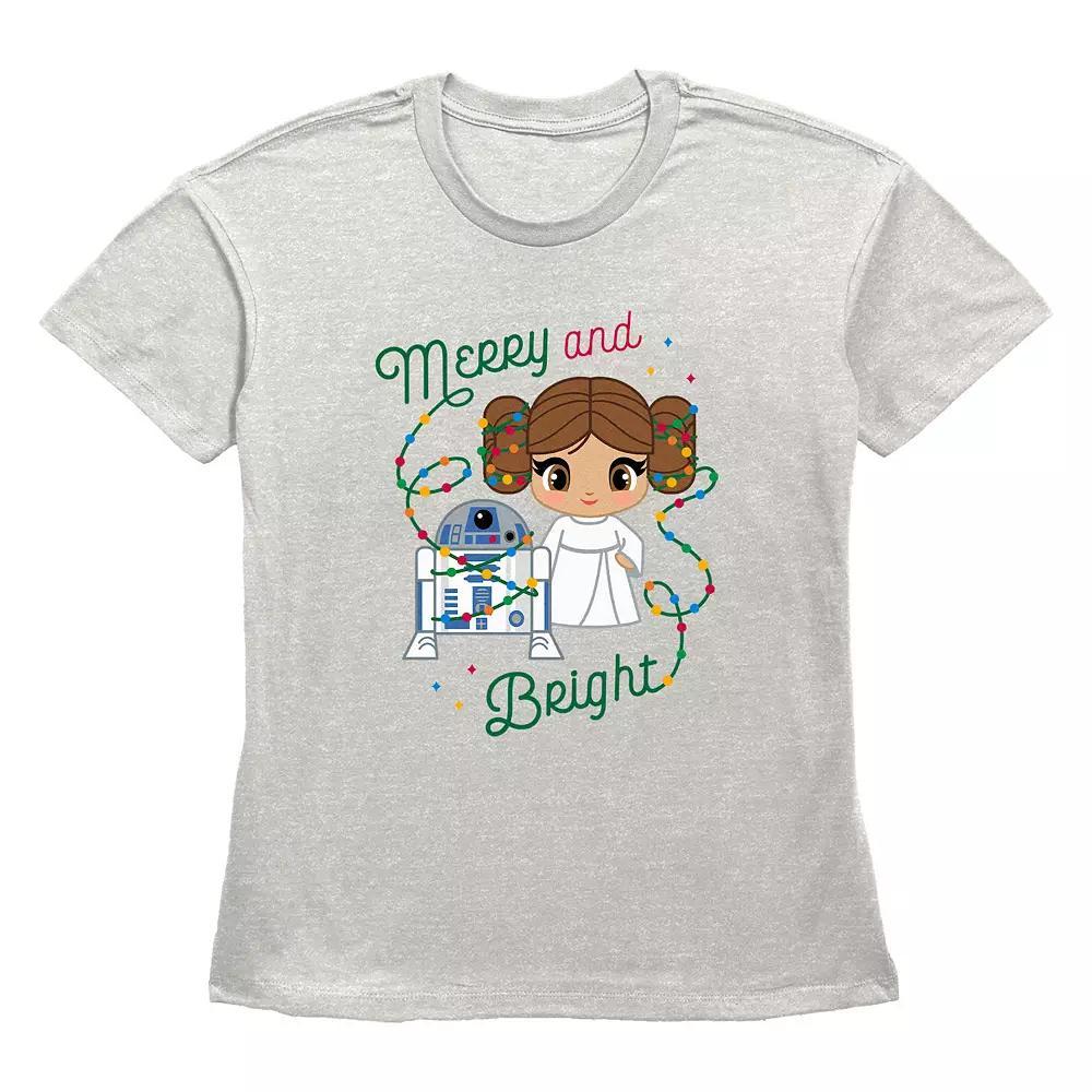 Women's Star Wars R2-D2 And Princess Leia Organa Merry And Bright Graphic Tee, Size: Small, Oatmeal Product Image