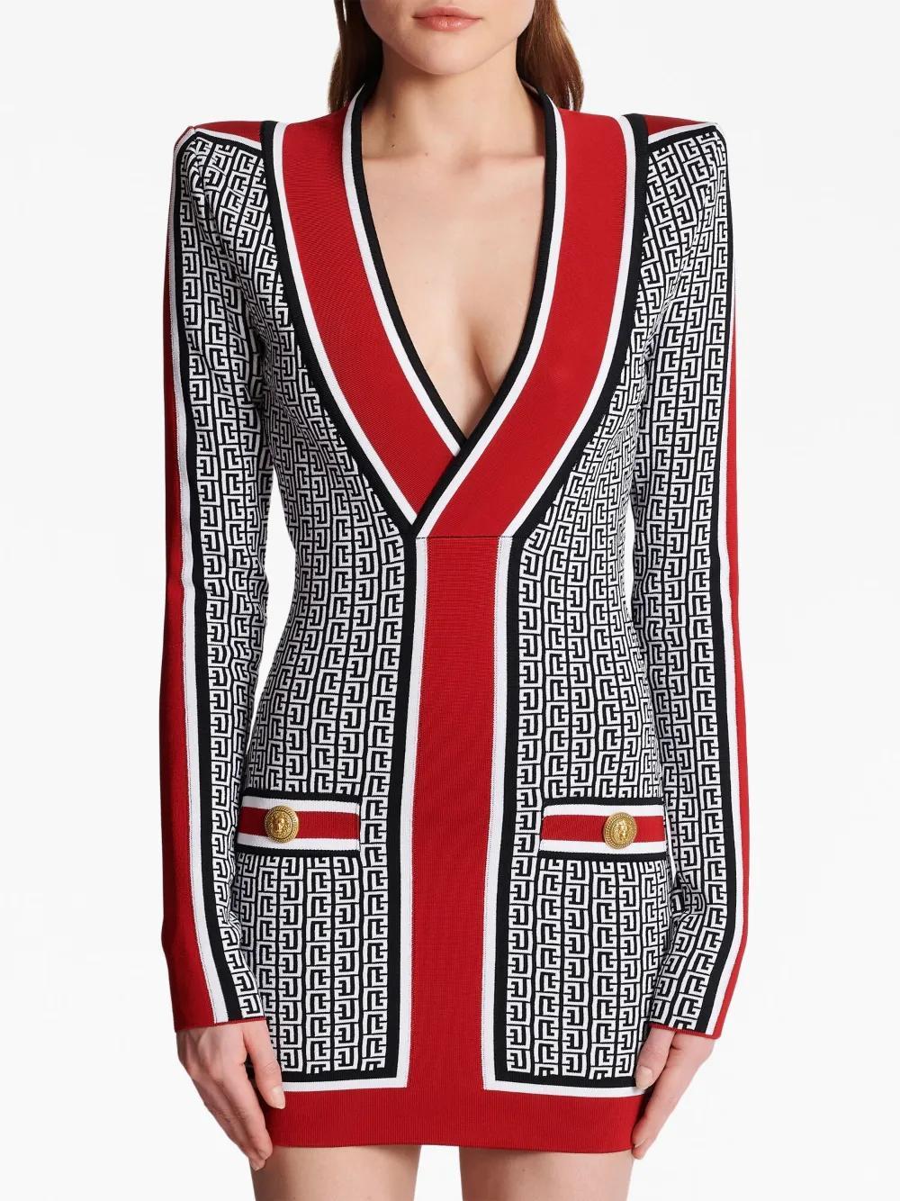 V-neck monogram knitted minidress Product Image