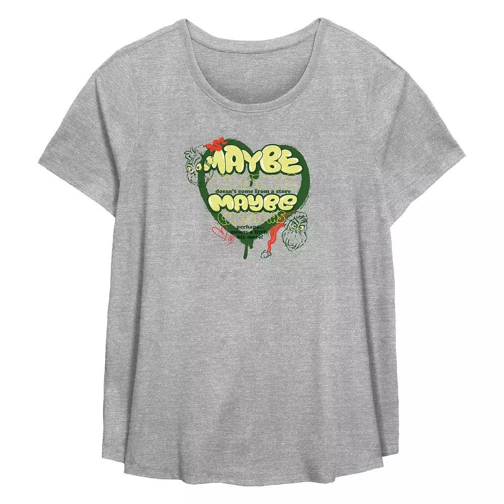 Plus Size Dr. Seuss Grinch Maybe Flowy Graphic Tee, Womens Grey Gray Product Image