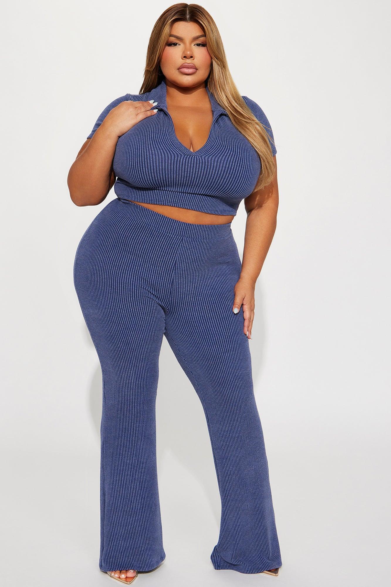 Josie Ribbed Pant Set - Navy Product Image