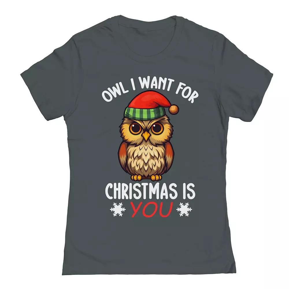 Junior's Owl Want Christmas You Graphic Tee, Women's, Size: Small, Heavy Grey Product Image