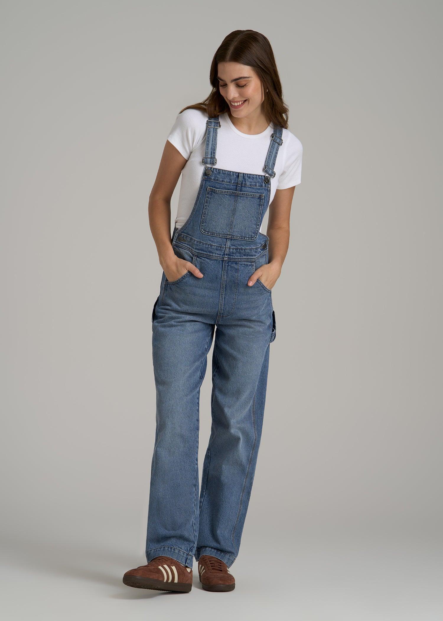 Denim Overalls for Tall Women in Malibu Blue Product Image