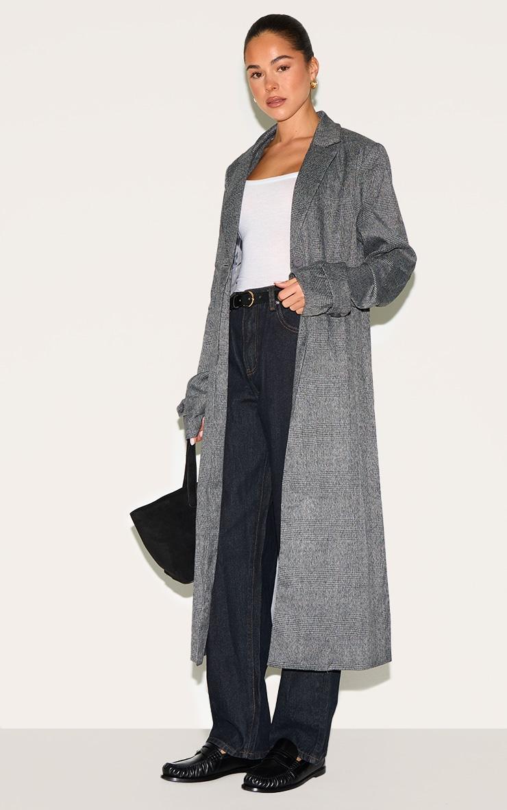 Grey Check Print Oversized Trench Coat Product Image