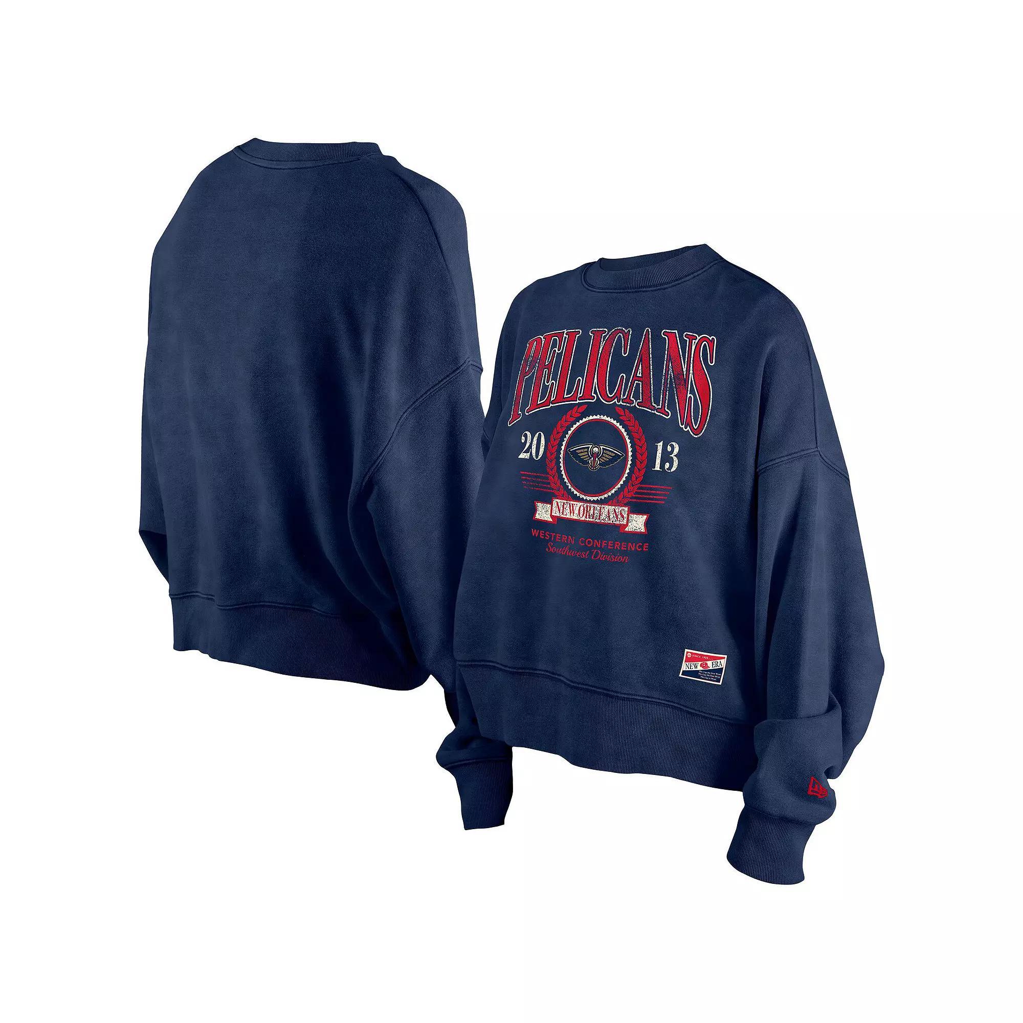 Women's New Era  Hunter Green Milwaukee Bucks Hardwood Classics Enzyme Wash Oversized Boxy Pullover Sweatshirt, Size: Small, Team Product Image