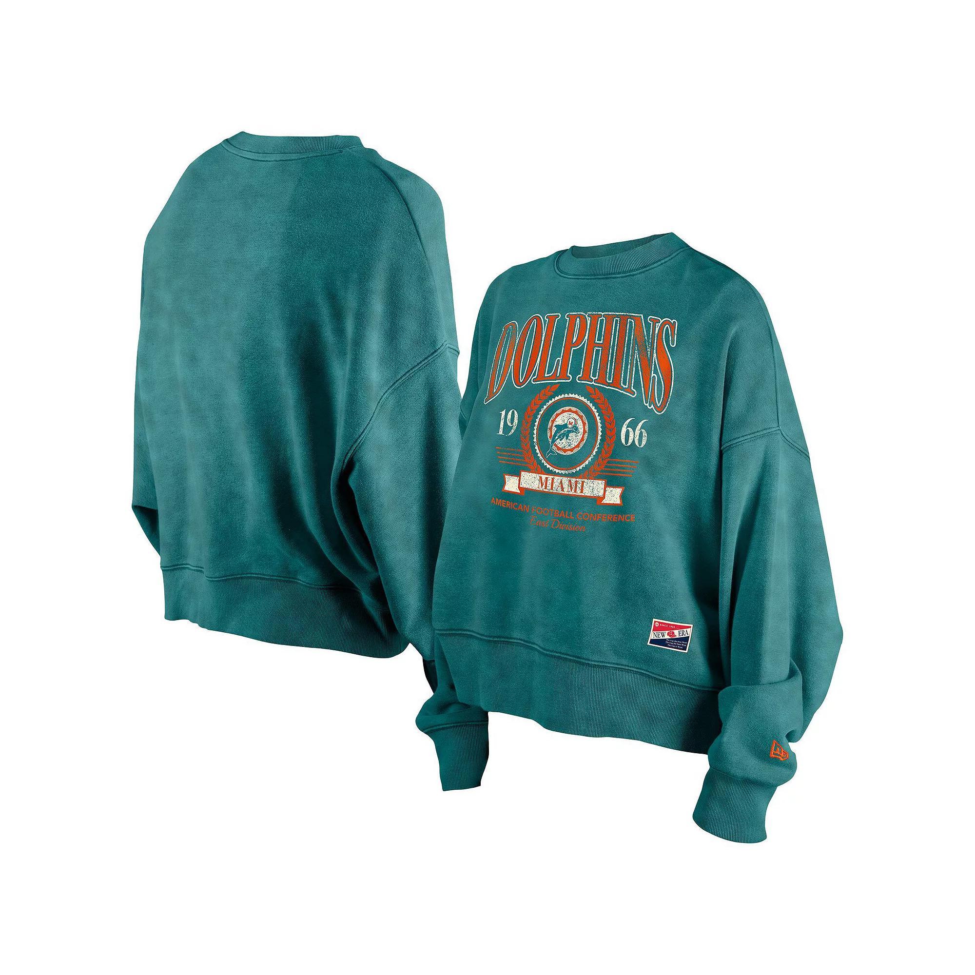 Women's New Era Aqua Miami Dolphins Throwback Boxy Sweatshirt, Size: XL, Turquoise A Product Image