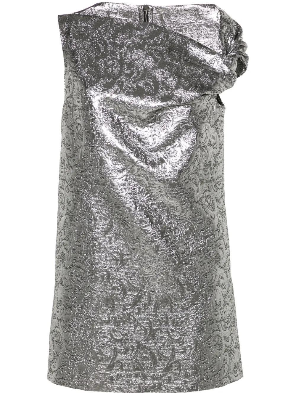 MSGM Brocade-effect Minidress In Silver Product Image