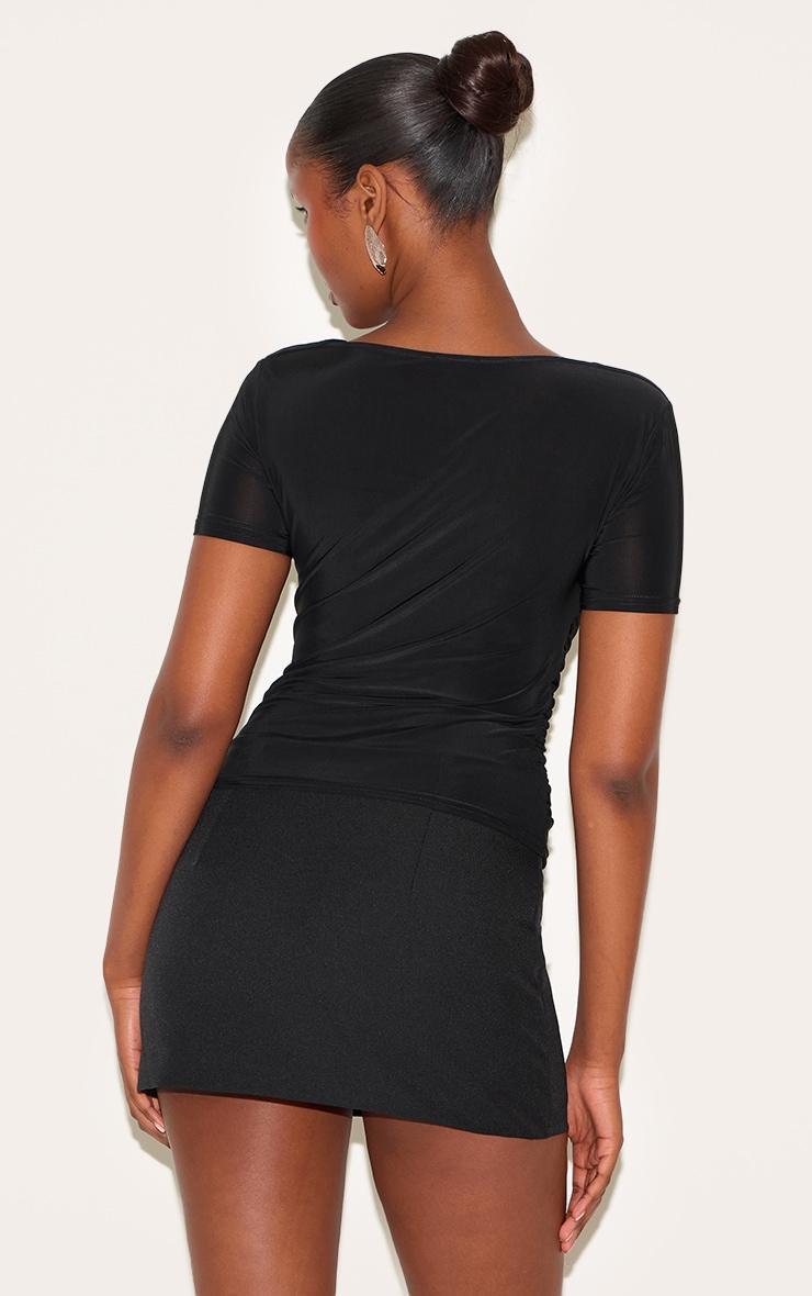 Black Ruched Detail Slinky Long Top Product Image