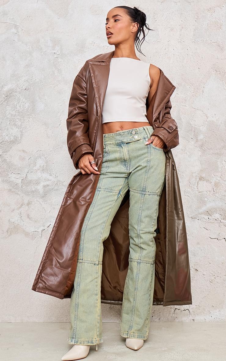 Cream Boatneck Faux Leather Long Top Product Image