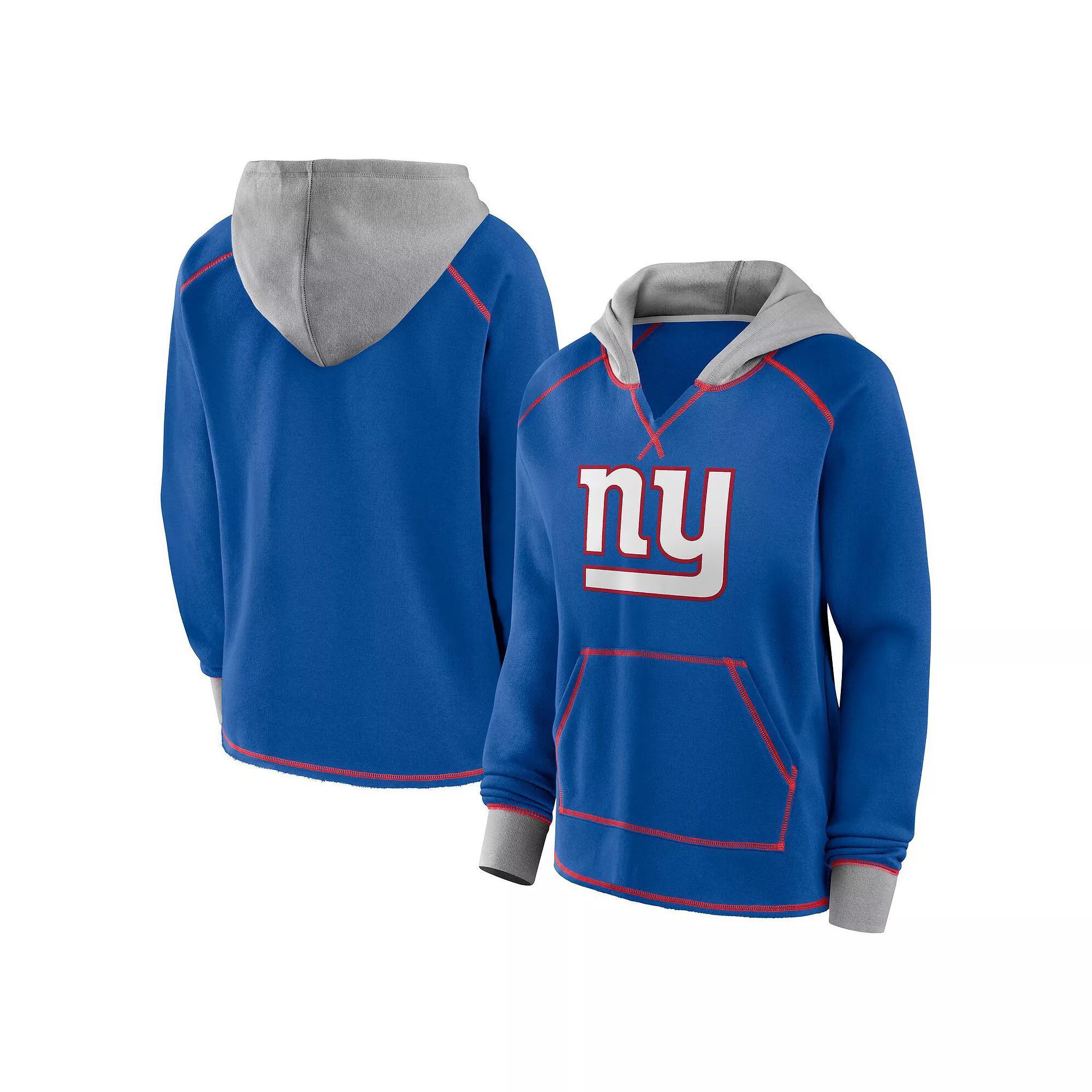 Women's Royal New York Giants Boom Fleece Pullover V-Neck Hoodie, Size: XS, Blue Product Image