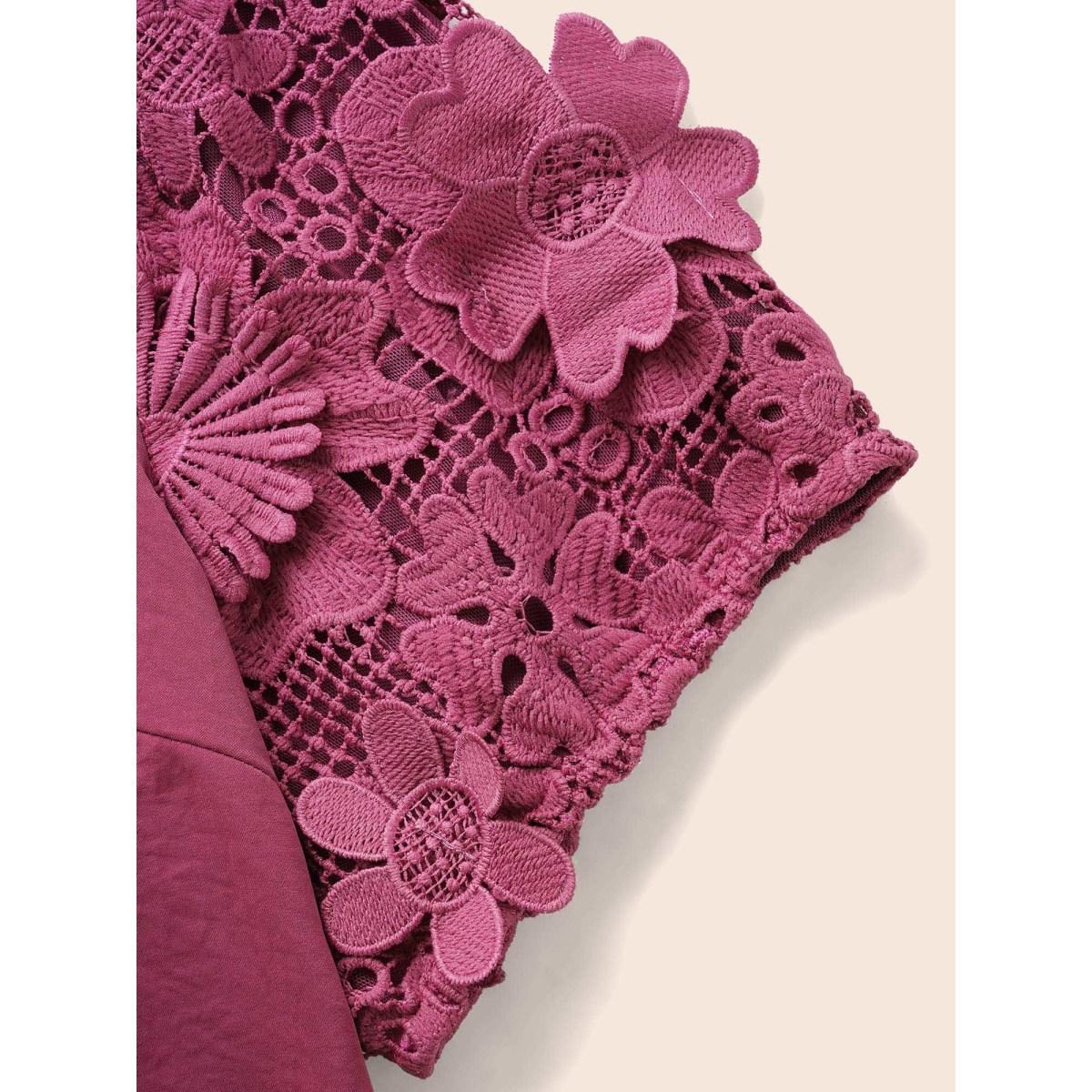 Plus Size RedViolet V Neck Lace Panel Slit Hem Blouse Women Elegant Long Sleeve V-neck Everyday Blouses BloomChic 26/4X Product Image