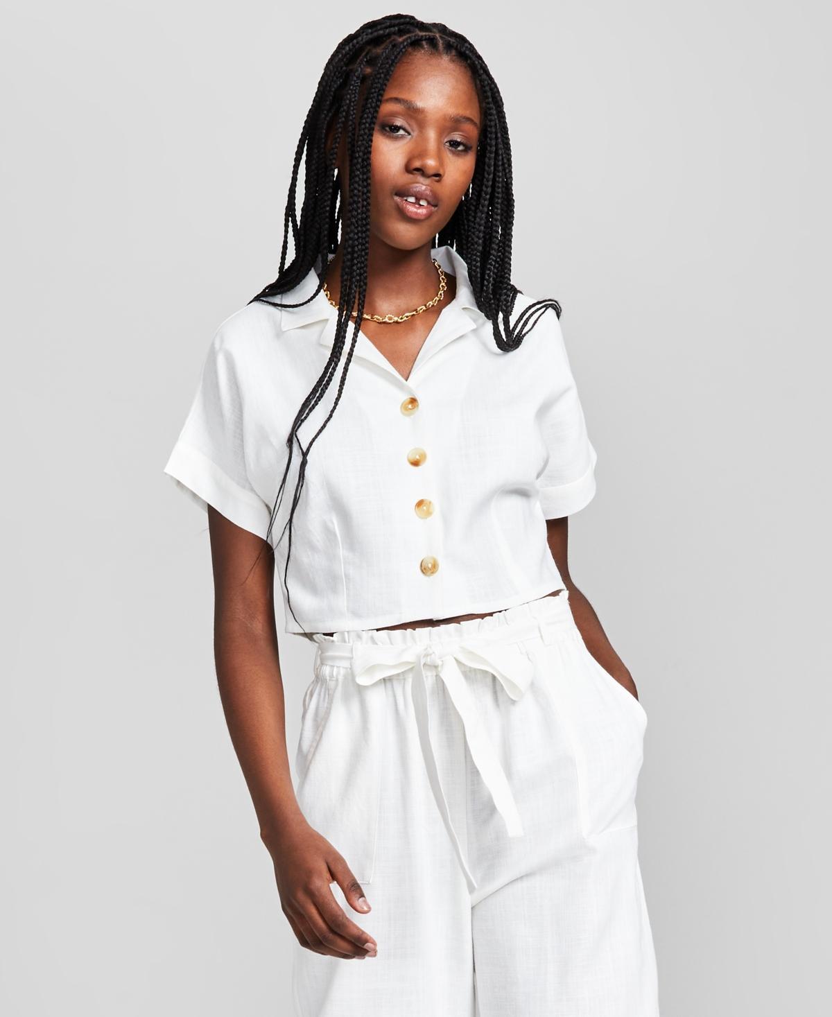 Now This Womens Button Front Camp Shirt Tie Waist Paperbag Pants Product Image