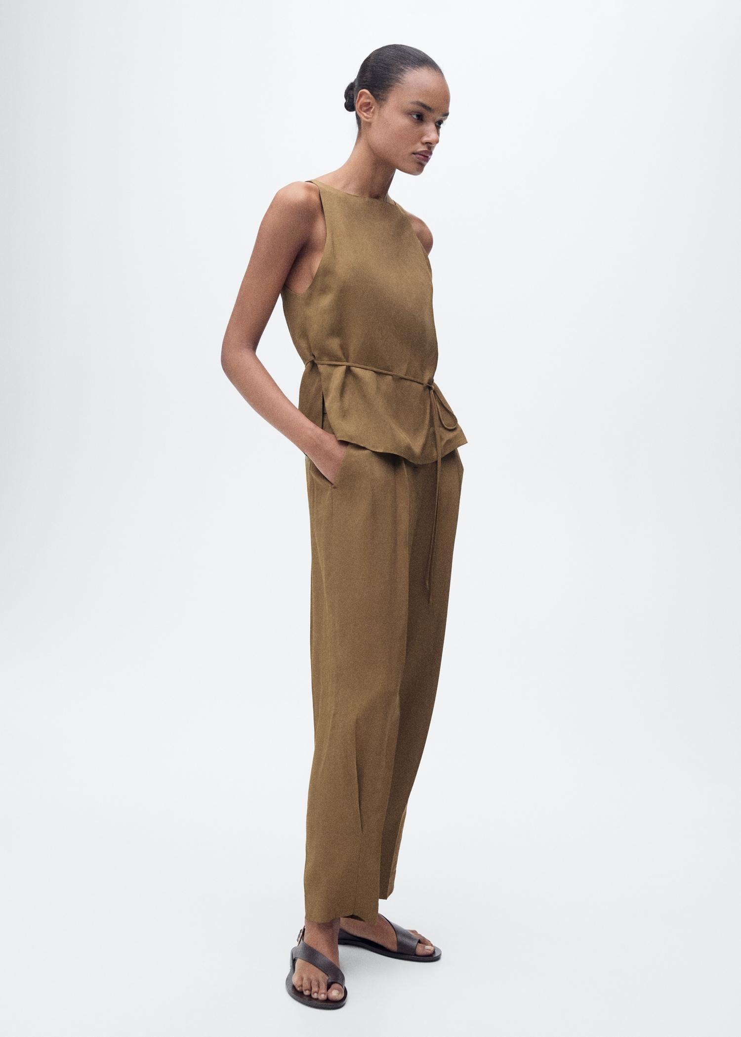 Linen-blend pleated pants - Women | MANGO USA Product Image