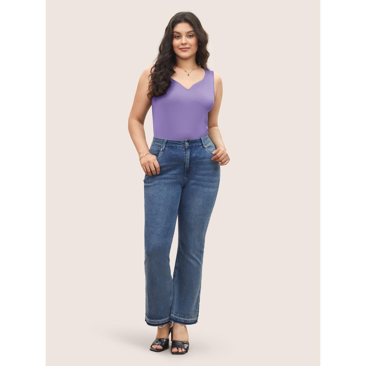 Plus Size Solid Rib Knit Heart Neckline Tank Top Women Mauve Casual Heart neckline Everyday Tank Tops Camis BloomChic 28/5X Product Image