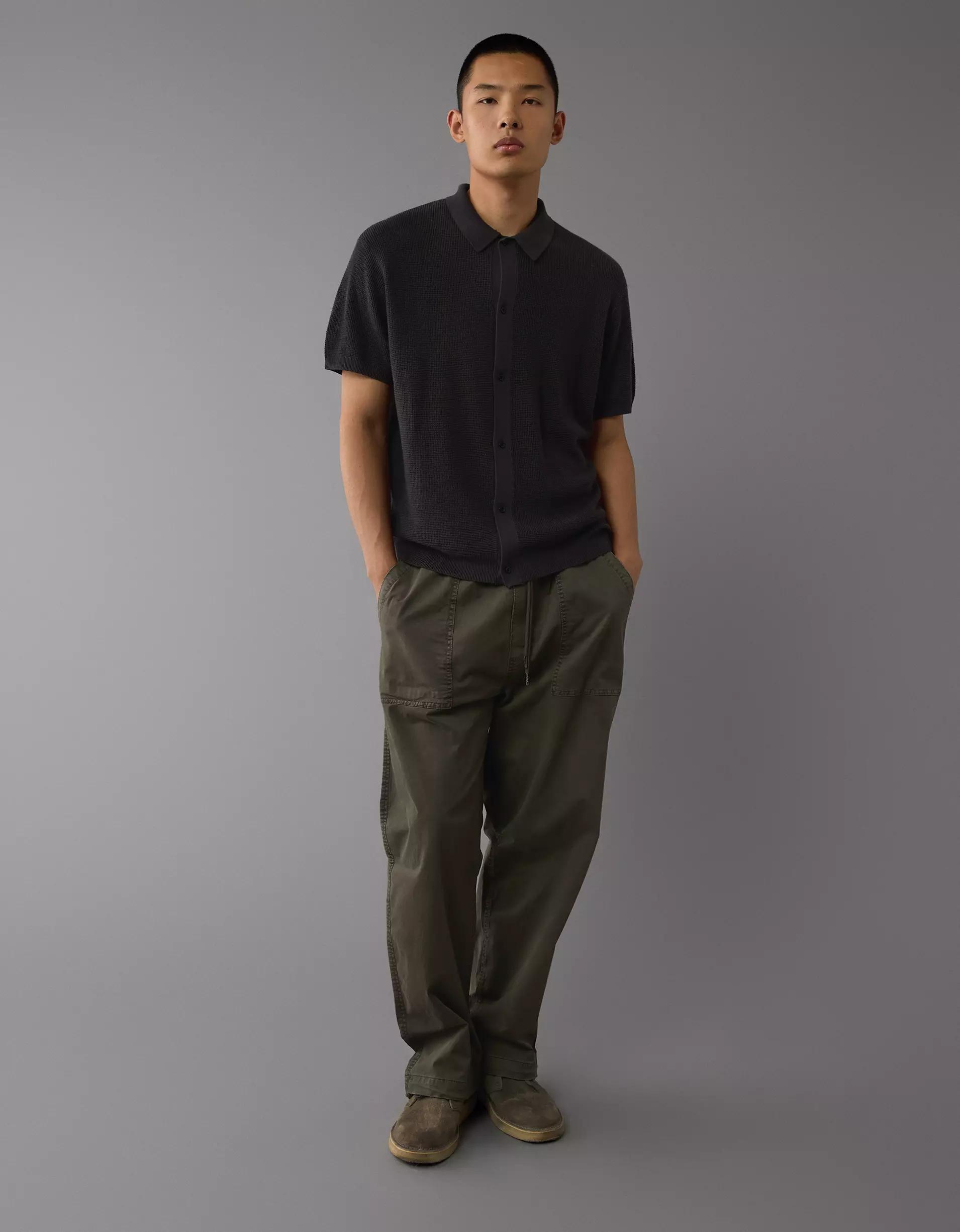 AE Weekend Waffle Button-Up Sweater Polo Shirt Product Image