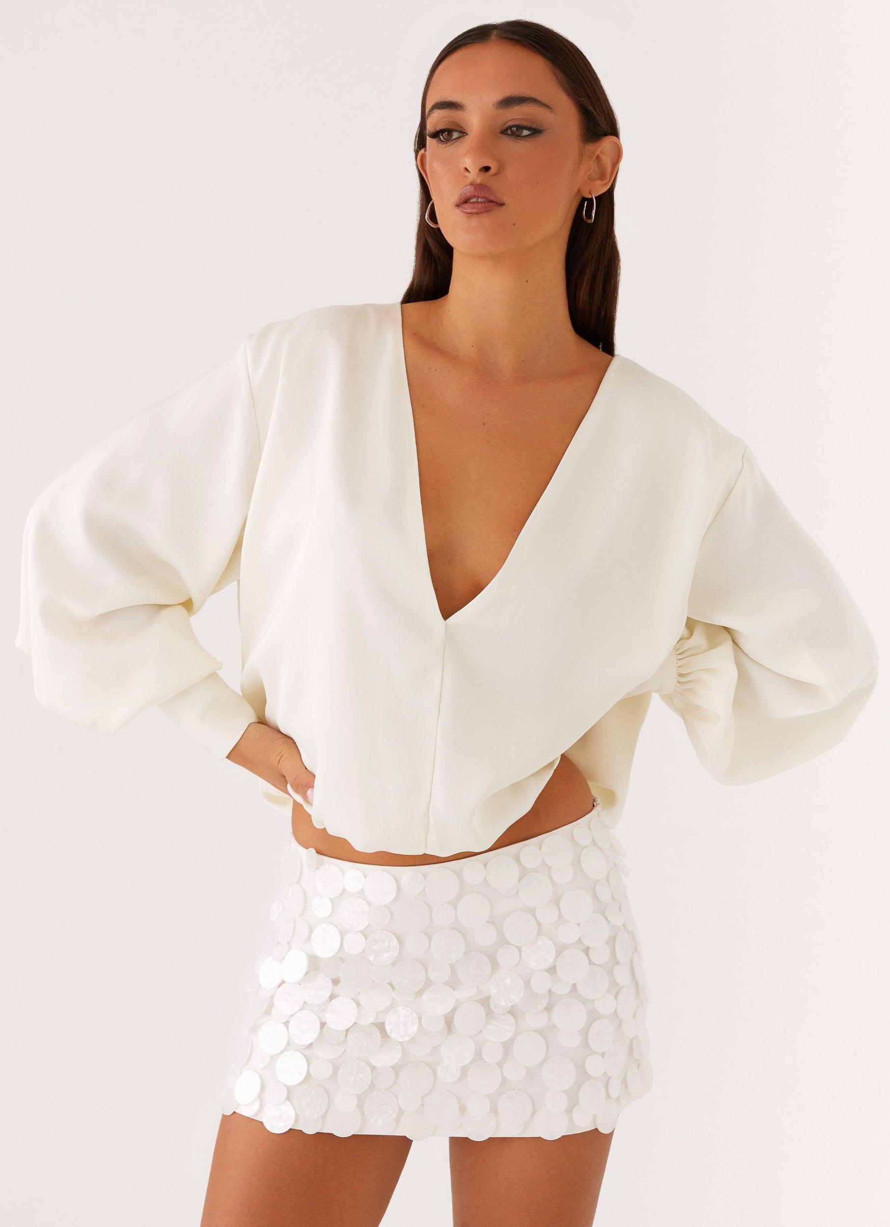 Baxter Balloon Sleeve Blouse - Off White Product Image