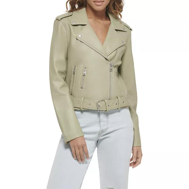 Womens Levis Belted Faux Leather Motorcycle Jacket Ivory Product Image