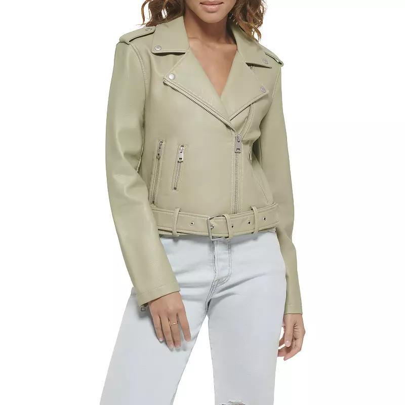Womens Levis Belted Faux Leather Motorcycle Jacket Ivory Product Image