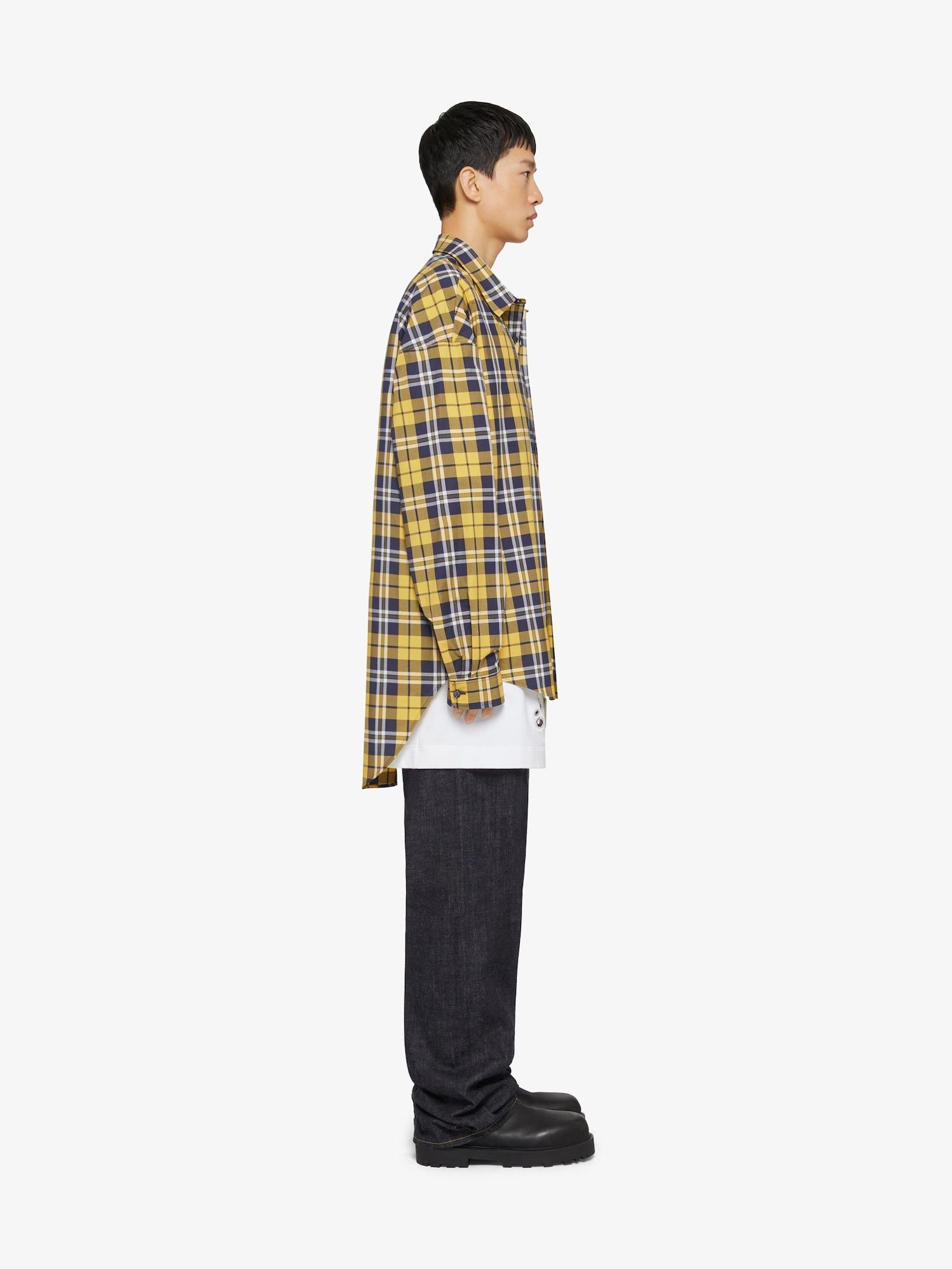 Oversized asymmetrical checked shirt in cotton Product Image