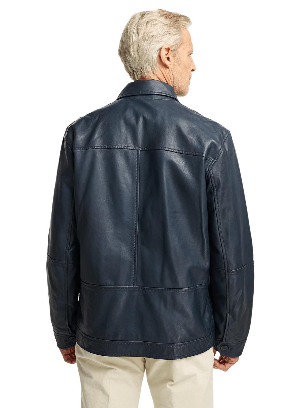Leather Bomber Jacket - Navy Product Image