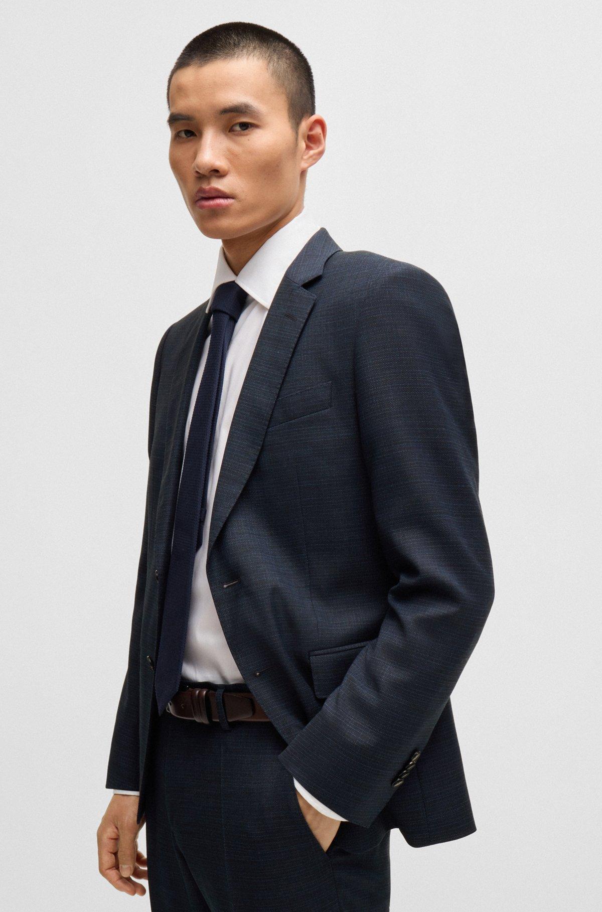 BOSS - Slim-fit suit in micro-patterned stretch wool - Light Blue Product Image