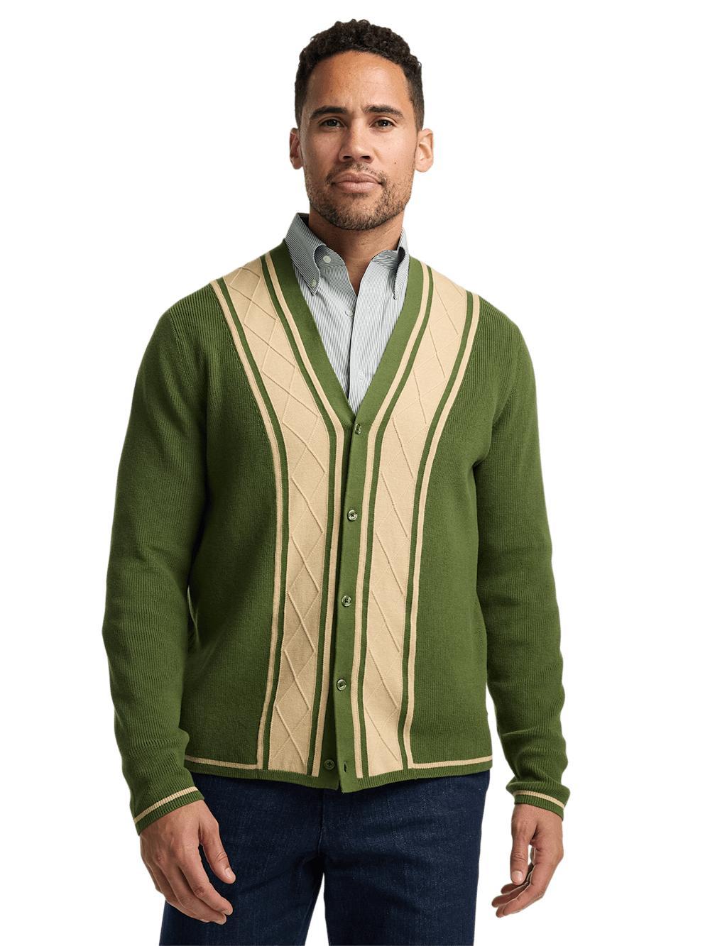 Cotton Button Front Cardigan Sweater - Green Product Image
