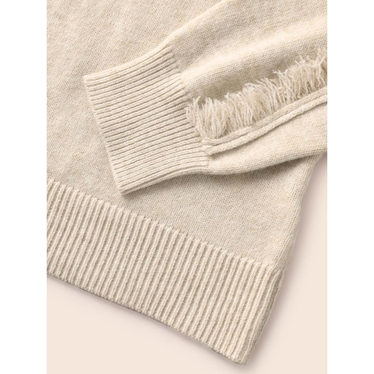 Plus Size V Neck Raglan Sleeve Fuzzy Trim Pullover Apricot Women Casual Long Sleeve V-neck Everyday Pullovers BloomChic 28/5X Product Image