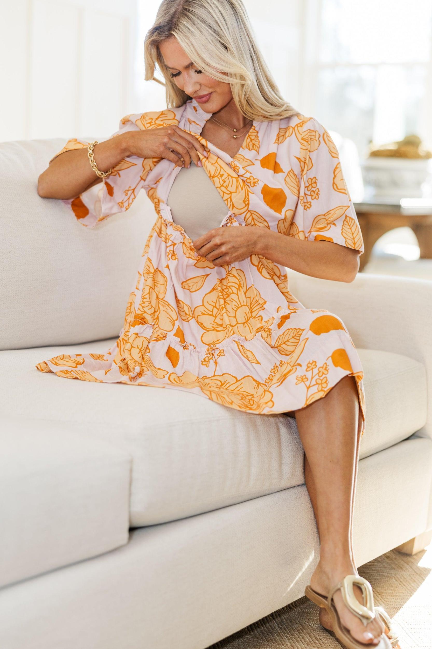 NURSING COLLECTION: Feeling Your Best Mustard Yellow Floral Dress Female Product Image