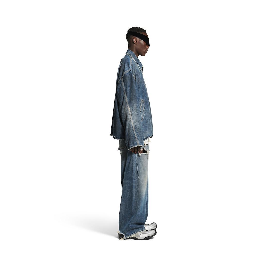 Men's Zip-up Denim Jacket in Blue Product Image