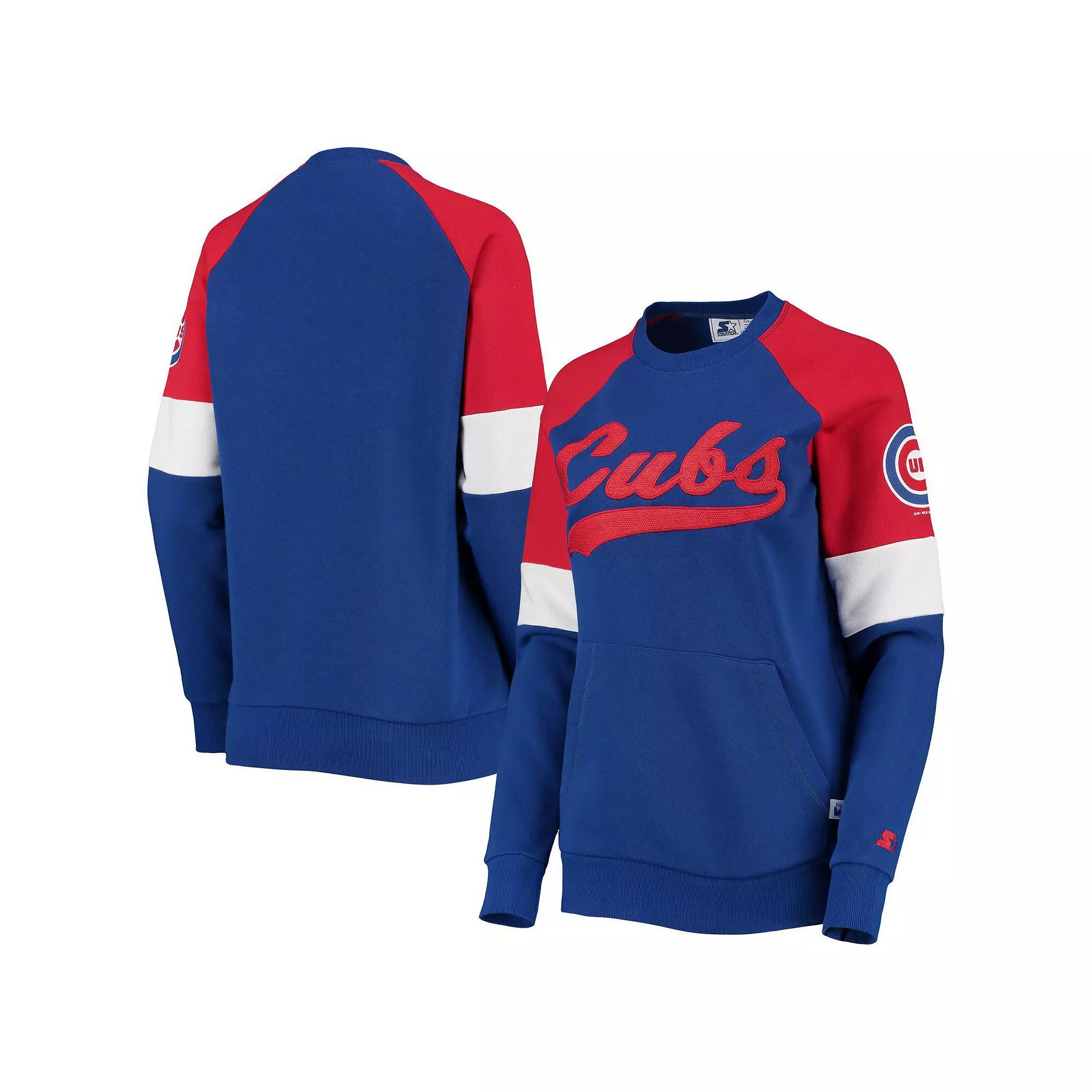 Women's Starter Royal/Red Chicago Cubs Playmaker Raglan Pullover Sweatshirt, Size: XS, Blue Product Image