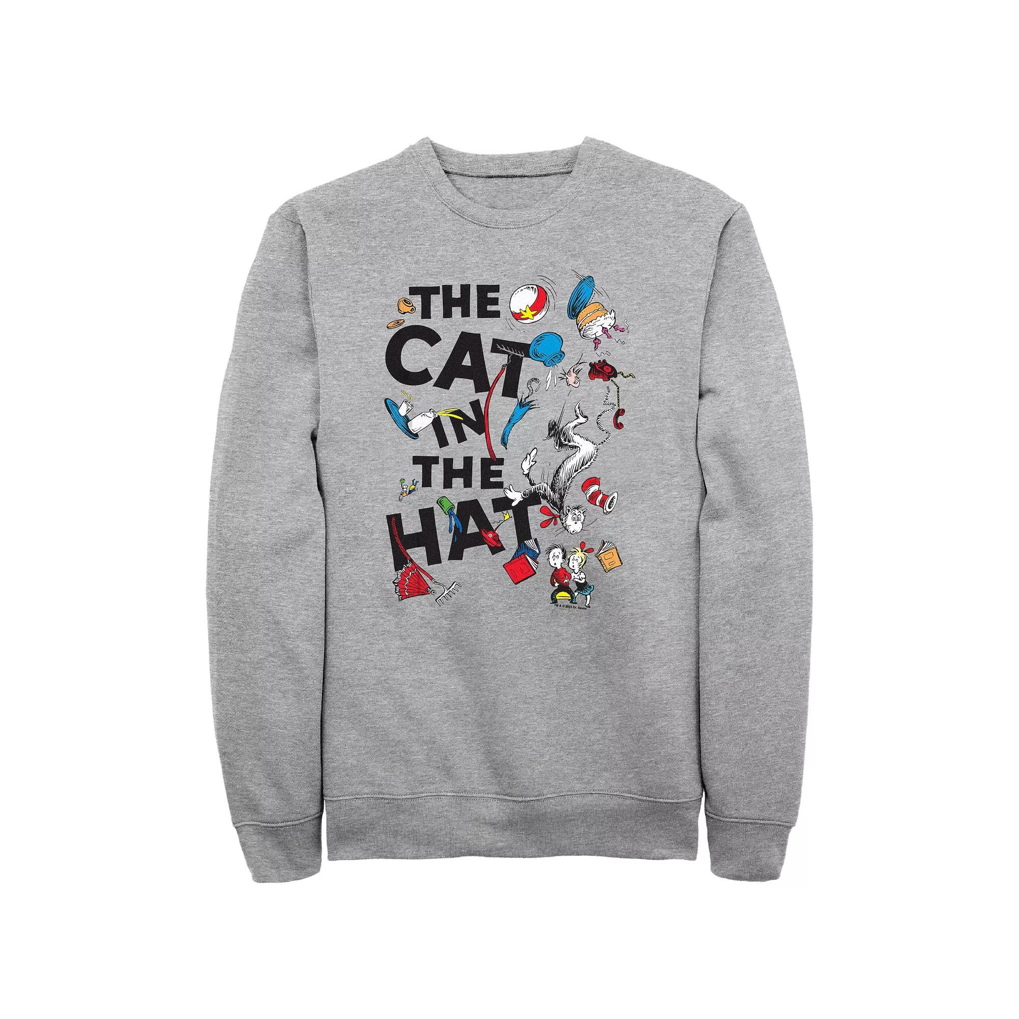Men's Dr. Seuss The Cat In The Hat Poster Graphic Fleece, Size: Large, Athletic Grey Product Image